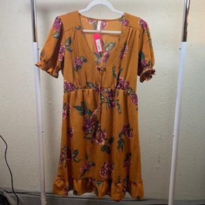 Xhilaration Mustard Floral Midi Dress M NWT